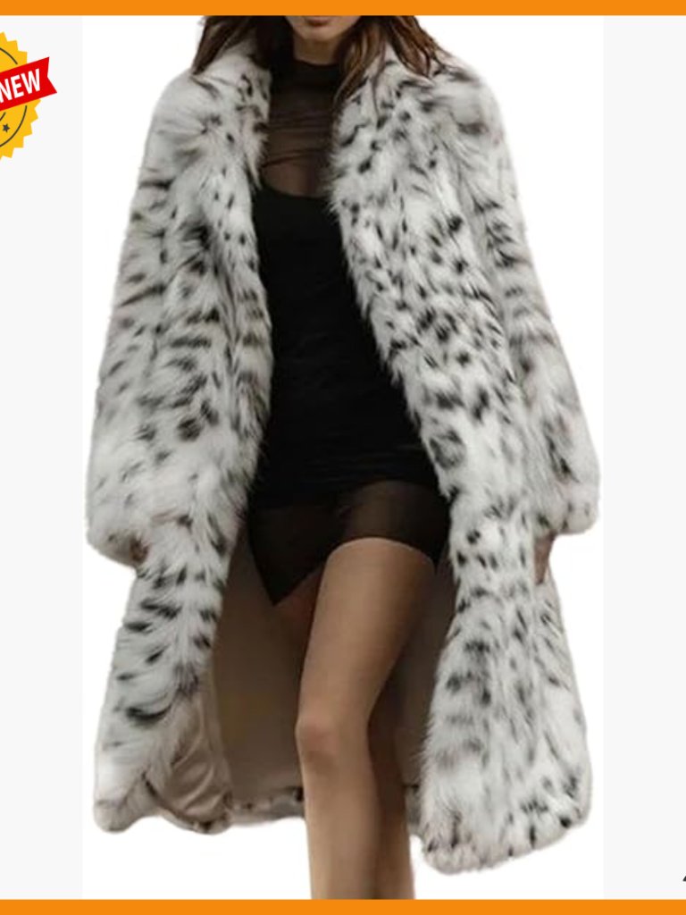 Long Faux Fur Coat Leopard Print Maxi Teddy Jacket Open Front Cardigan